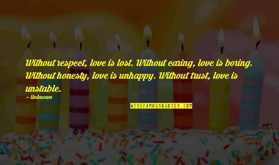 Trust Respect And Love Quotes By Unknown: Without respect, love is lost. Without caring, love