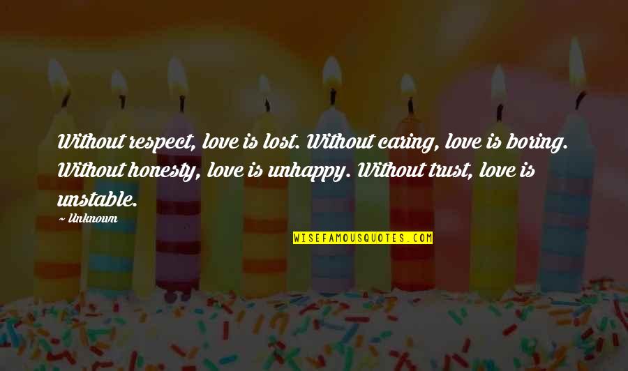 Trust Respect Love Quotes By Unknown: Without respect, love is lost. Without caring, love