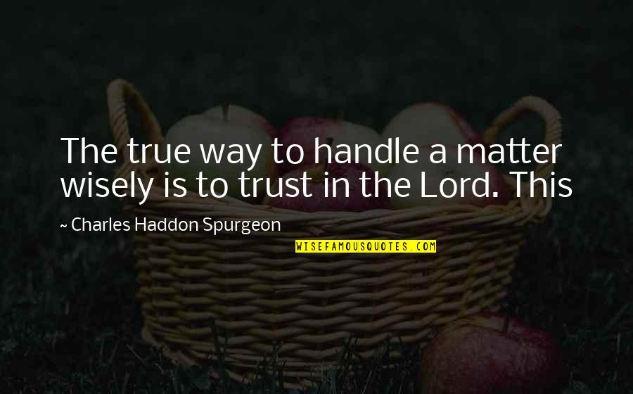 Trust Wisely Quotes By Charles Haddon Spurgeon: The true way to handle a matter wisely
