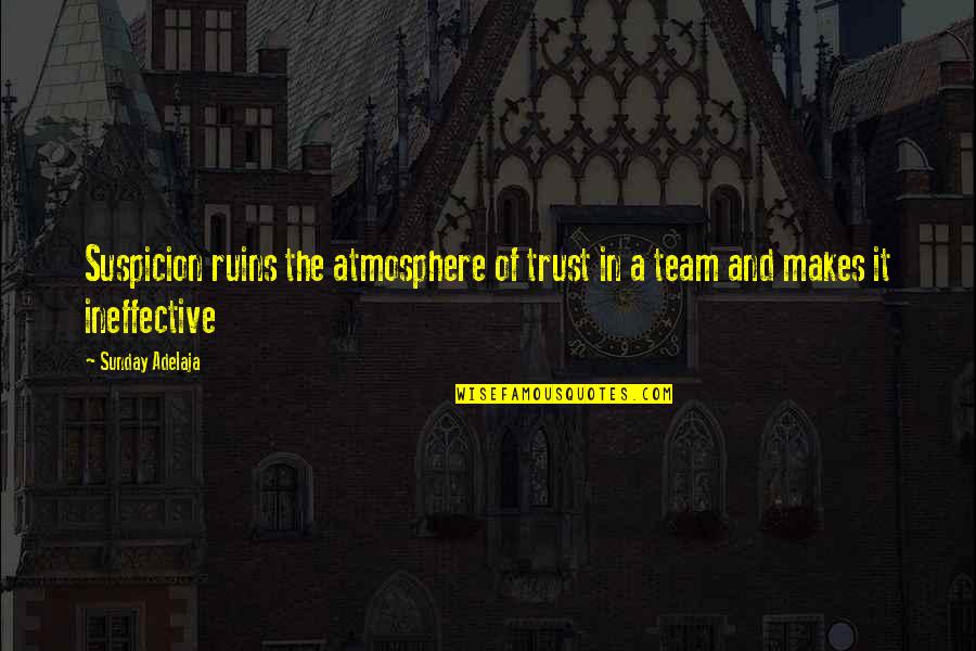 Trust Your Team Quotes By Sunday Adelaja: Suspicion ruins the atmosphere of trust in a