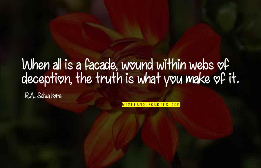 Truth And Deception Quotes By R.A. Salvatore: When all is a facade, wound within webs