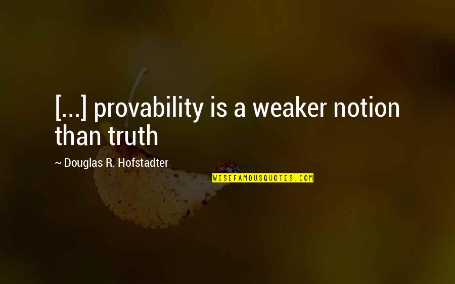 Truth And Proof Quotes By Douglas R. Hofstadter: [...] provability is a weaker notion than truth
