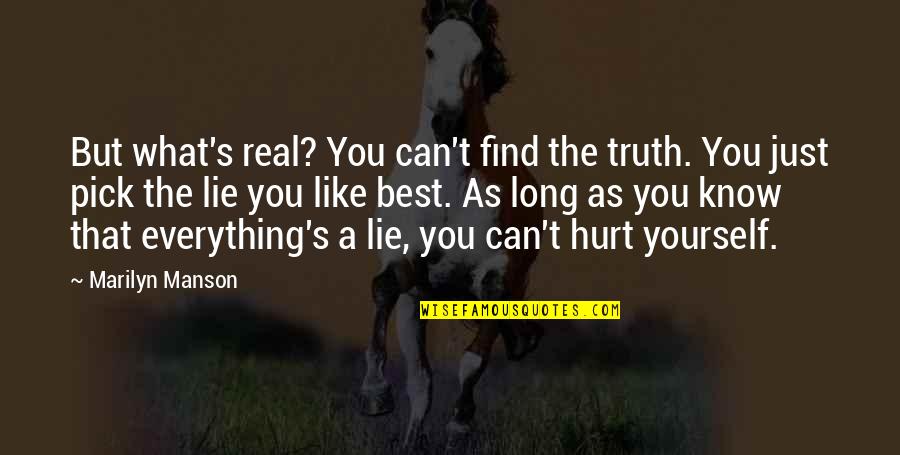 Truth Hurt Quotes By Marilyn Manson: But what's real? You can't find the truth.