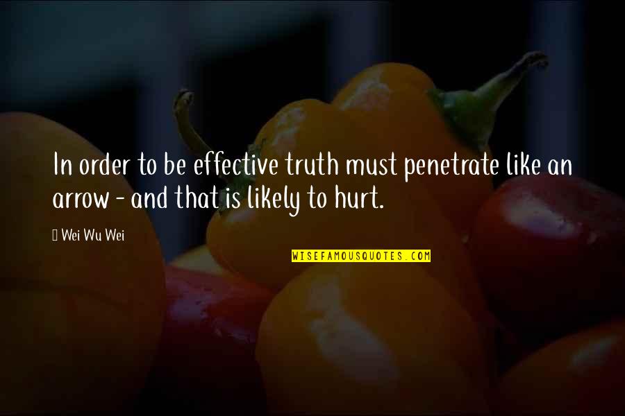 Truth Hurt Quotes By Wei Wu Wei: In order to be effective truth must penetrate