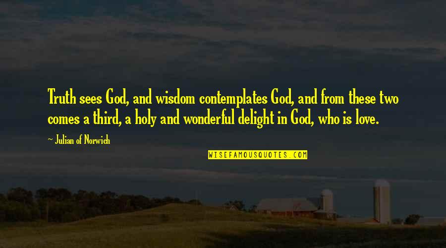 Truth Is God Quotes By Julian Of Norwich: Truth sees God, and wisdom contemplates God, and Truth Is God Quotes By Julian Of Norwich: Truth sees God, and wisdom contemplates God, and