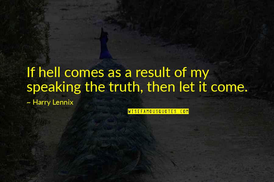 Truth Speaking Quotes By Harry Lennix: If hell comes as a result of my