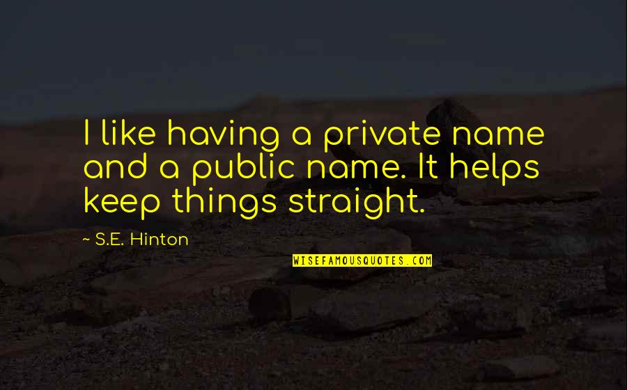 Truth Takes Time Quotes By S.E. Hinton: I like having a private name and a