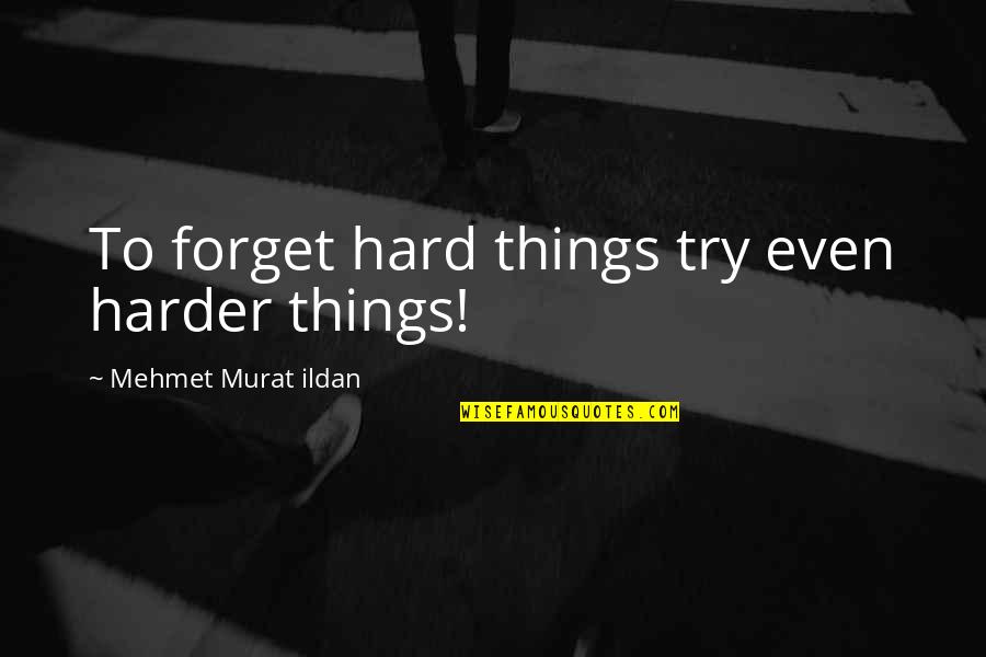 Try Hard Quotes By Mehmet Murat Ildan: To forget hard things try even harder things!