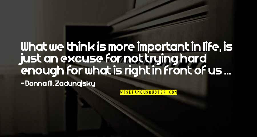 Trying Is Not Enough Quotes By Donna M. Zadunajsky: What we think is more important in life,