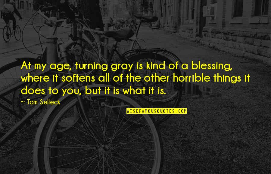Tsakalis Tilay Quotes By Tom Selleck: At my age, turning gray is kind of Tsakalis Tilay Quotes By Tom Selleck: At my age, turning gray is kind of
