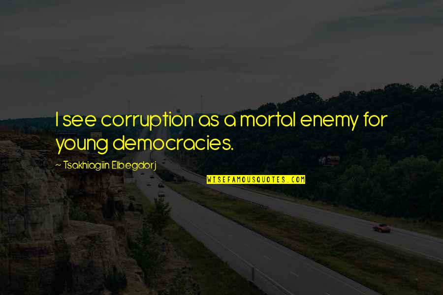 Tsakhiagiin Elbegdorj Quotes By Tsakhiagiin Elbegdorj: I see corruption as a mortal enemy for Tsakhiagiin Elbegdorj Quotes By Tsakhiagiin Elbegdorj: I see corruption as a mortal enemy for