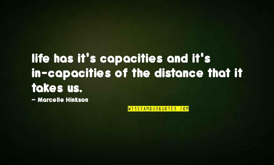 Tsarouchas Comedy Quotes By Marcelle Hinkson: life has it's capacities and it's in-capacities of