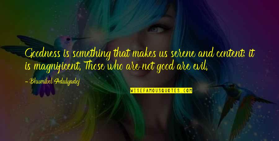 Tsfeers Quotes By Bhumibol Adulyadej: Goodness is something that makes us serene and Tsfeers Quotes By Bhumibol Adulyadej: Goodness is something that makes us serene and