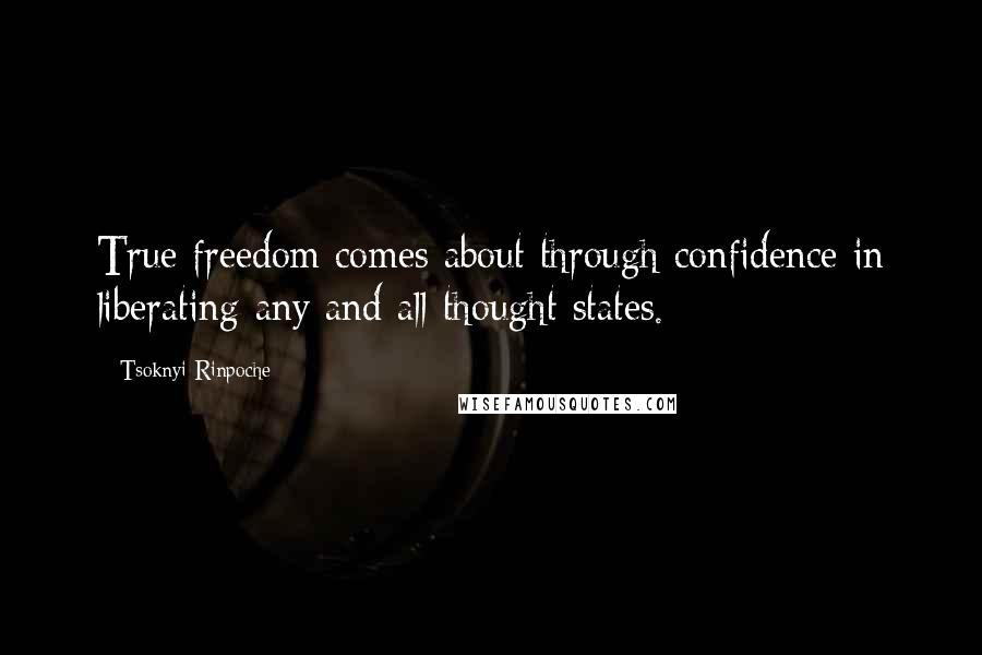 Tsoknyi Rinpoche quotes: True freedom comes about through confidence in liberating any and all thought states.