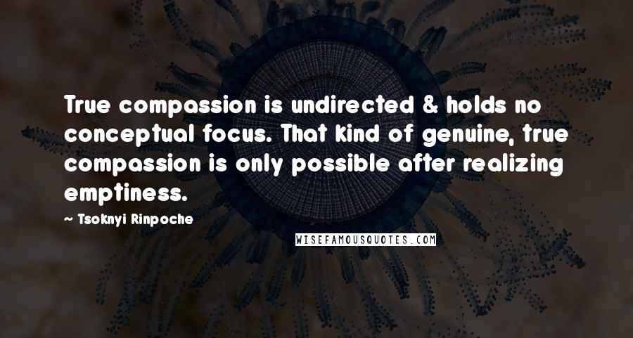Tsoknyi Rinpoche quotes: True compassion is undirected & holds no conceptual focus. That kind of genuine, true compassion is only possible after realizing emptiness.