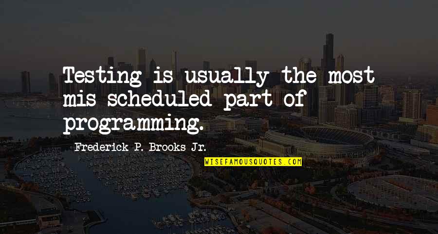 Tsolakis World Quotes By Frederick P. Brooks Jr.: Testing is usually the most mis-scheduled part of Tsolakis World Quotes By Frederick P. Brooks Jr.: Testing is usually the most mis-scheduled part of