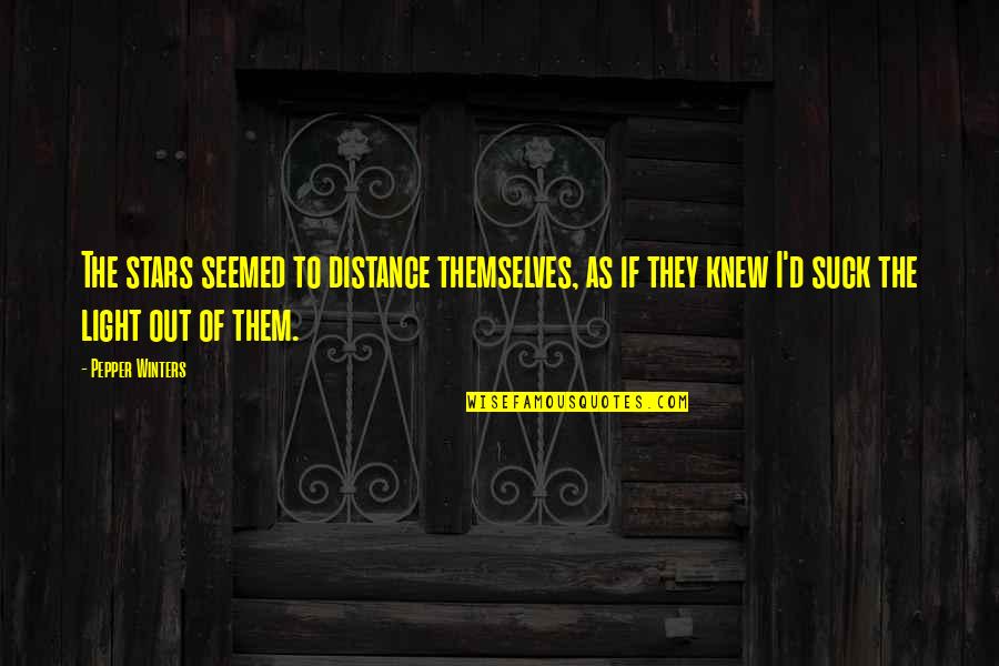 Tsymbal Design Quotes By Pepper Winters: The stars seemed to distance themselves, as if Tsymbal Design Quotes By Pepper Winters: The stars seemed to distance themselves, as if