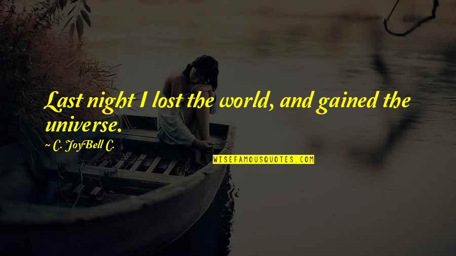Tumbado Clothing Quotes By C. JoyBell C.: Last night I lost the world, and gained Tumbado Clothing Quotes By C. JoyBell C.: Last night I lost the world, and gained