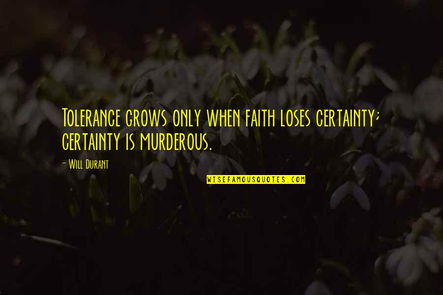 Tumhari Yaad Quotes By Will Durant: Tolerance grows only when faith loses certainty; certainty