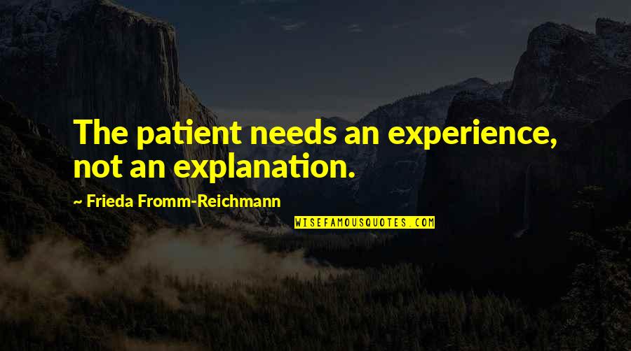Tuns Quotes By Frieda Fromm-Reichmann: The patient needs an experience, not an explanation.