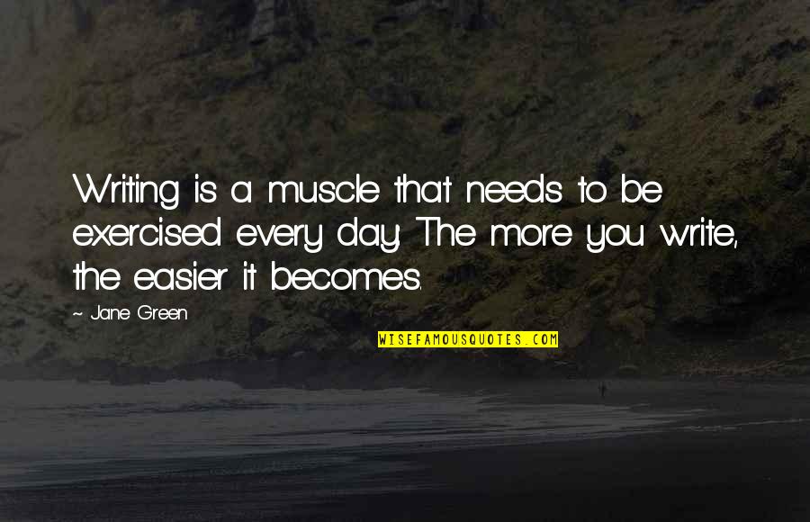 Tuomisto Red Quotes By Jane Green: Writing is a muscle that needs to be Tuomisto Red Quotes By Jane Green: Writing is a muscle that needs to be