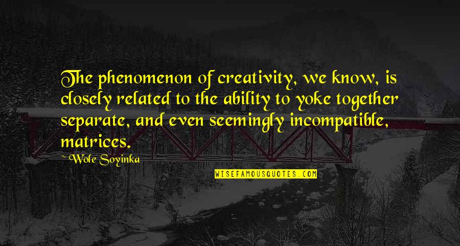 Turelli Quotes By Wole Soyinka: The phenomenon of creativity, we know, is closely Turelli Quotes By Wole Soyinka: The phenomenon of creativity, we know, is closely