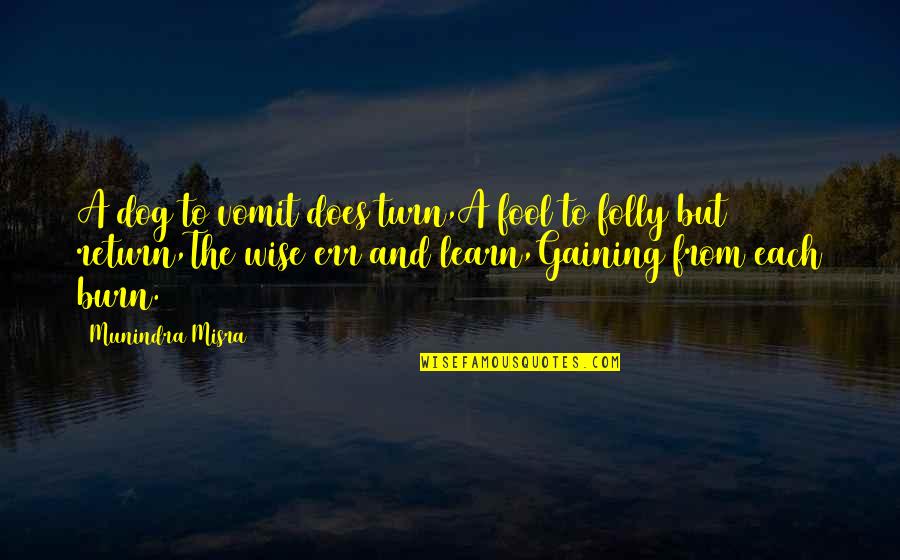 Turn Or Burn Quotes By Munindra Misra: A dog to vomit does turn,A fool to Turn Or Burn Quotes By Munindra Misra: A dog to vomit does turn,A fool to