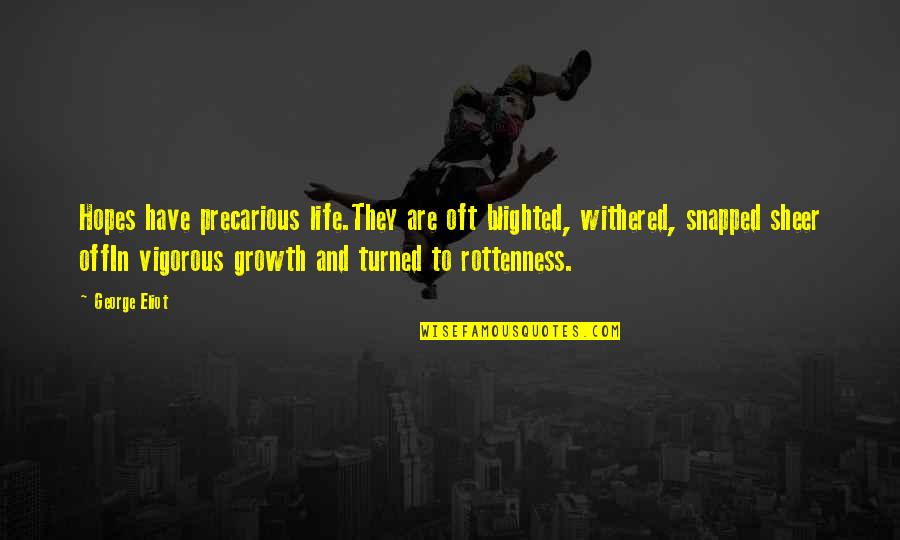 Turned Off Quotes By George Eliot: Hopes have precarious life.They are oft blighted, withered, Turned Off Quotes By George Eliot: Hopes have precarious life.They are oft blighted, withered,