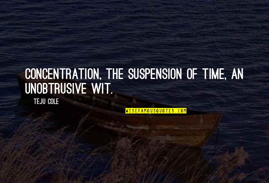 Turtle Wexler Quotes By Teju Cole: Concentration, the suspension of time, an unobtrusive wit.