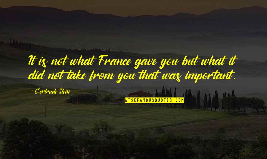 Twang George Quotes By Gertrude Stein: It is not what France gave you but