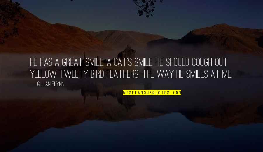 Tweety Bird Cat Quotes By Gillian Flynn: He has a great smile, a cat's smile.