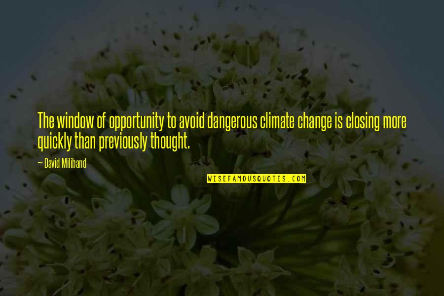 Twentytwoyearold Quotes By David Miliband: The window of opportunity to avoid dangerous climate