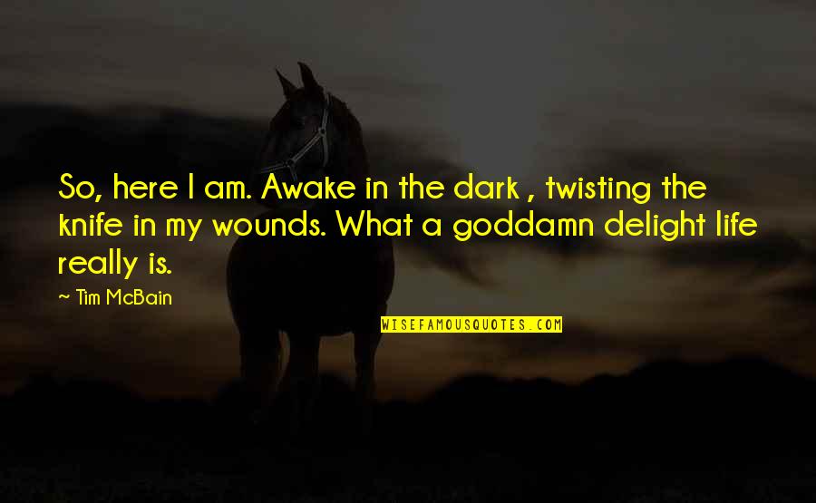 Twisting The Knife Quotes By Tim McBain: So, here I am. Awake in the dark