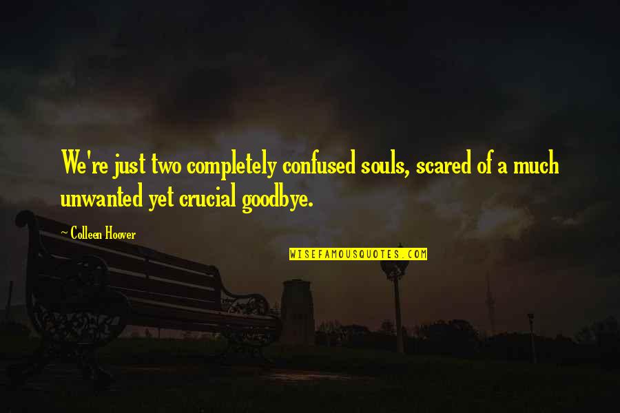 Two Souls Quotes By Colleen Hoover: We're just two completely confused souls, scared of Two Souls Quotes By Colleen Hoover: We're just two completely confused souls, scared of