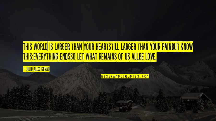 Two Weeks Notice Famous Quotes By Julio Alexi Genao: This world is larger than your heartstill larger