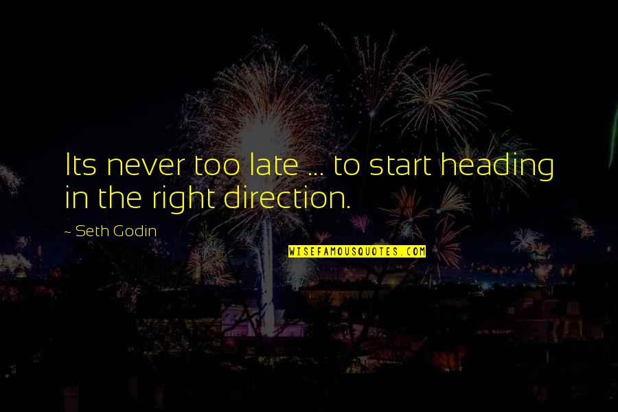 Two Word Office Quotes By Seth Godin: Its never too late ... to start heading