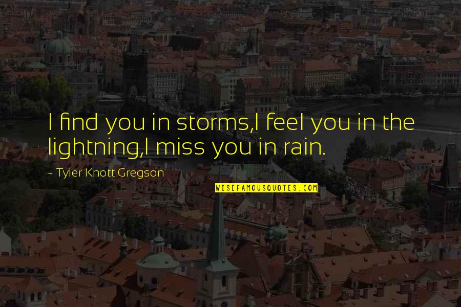 Tyler Knott Gregson Quotes By Tyler Knott Gregson: I find you in storms,I feel you in