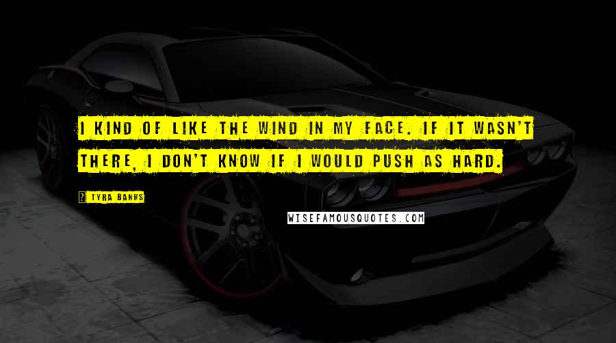 Tyra Banks quotes: I kind of like the wind in my face. If it wasn't there, I don't know if I would push as hard.