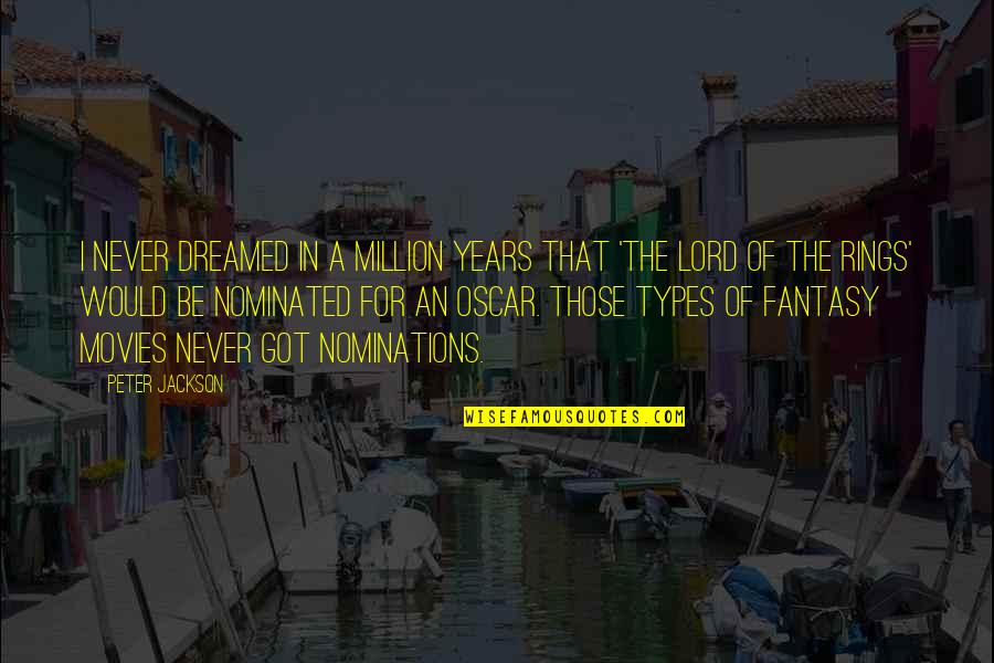 Tytn Duffel Quotes By Peter Jackson: I never dreamed in a million years that Tytn Duffel Quotes By Peter Jackson: I never dreamed in a million years that