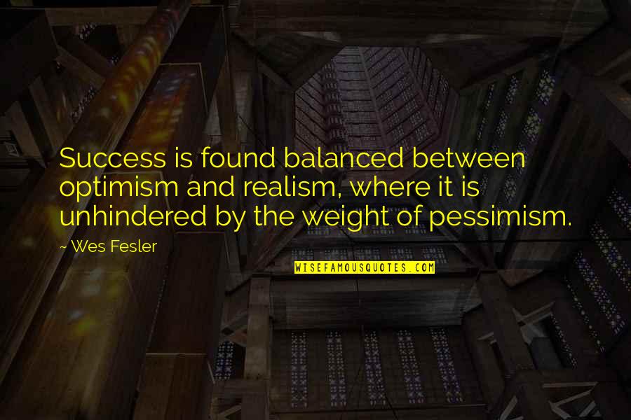Tyzen Hypnotist Quotes By Wes Fesler: Success is found balanced between optimism and realism,