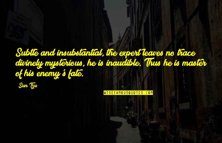 Tzu's Quotes By Sun Tzu: Subtle and insubstantial, the expert leaves no trace;