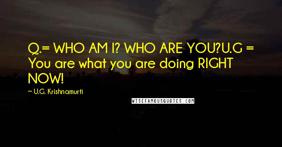 U.G. Krishnamurti quotes: Q.= WHO AM I? WHO ARE YOU?U.G = You are what you are doing RIGHT NOW!