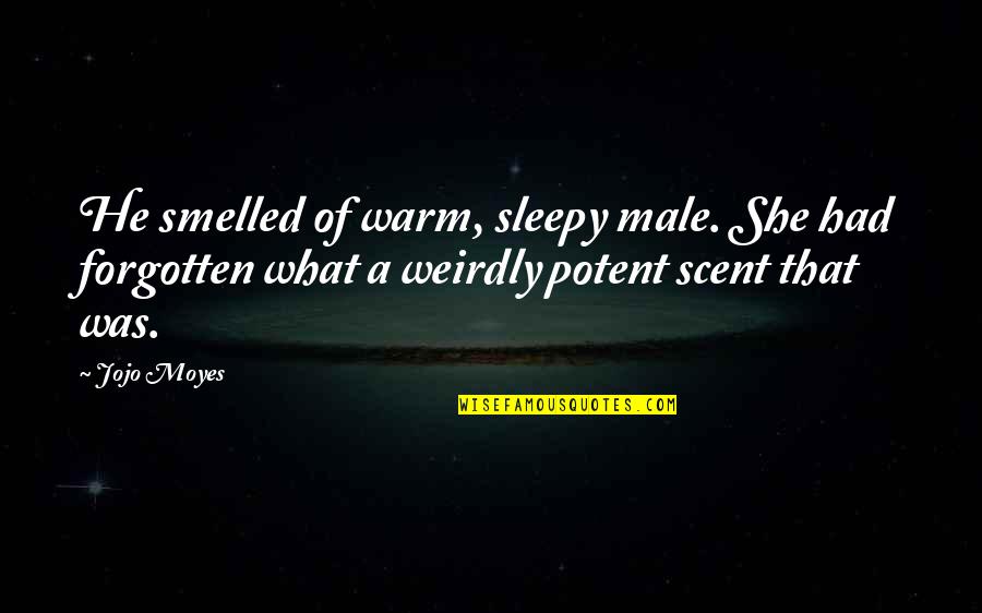 U Turn Weeds Quotes By Jojo Moyes: He smelled of warm, sleepy male. She had