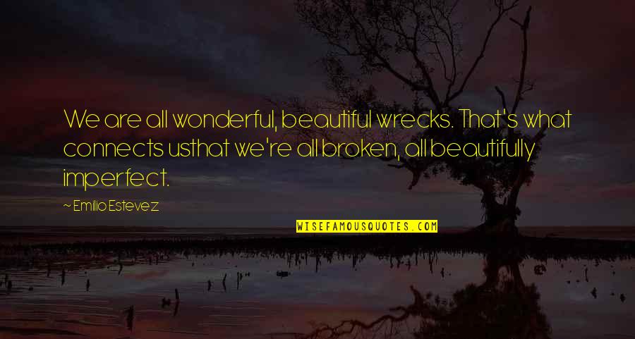 Uchimura Teruyoshi Quotes By Emilio Estevez: We are all wonderful, beautiful wrecks. That's what Uchimura Teruyoshi Quotes By Emilio Estevez: We are all wonderful, beautiful wrecks. That's what