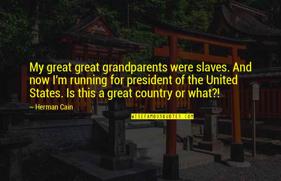 Ueberroth Mlb Quotes By Herman Cain: My great great grandparents were slaves. And now