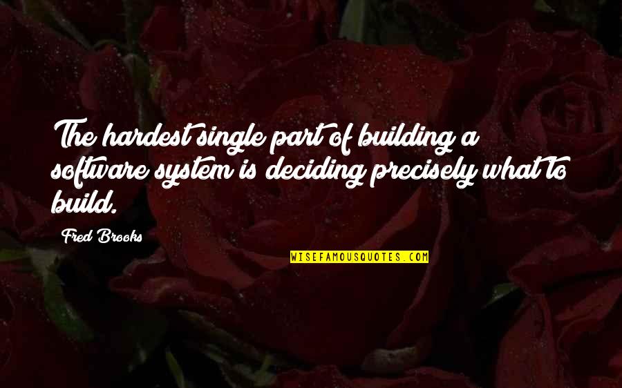 Ujjt R S Quotes By Fred Brooks: The hardest single part of building a software