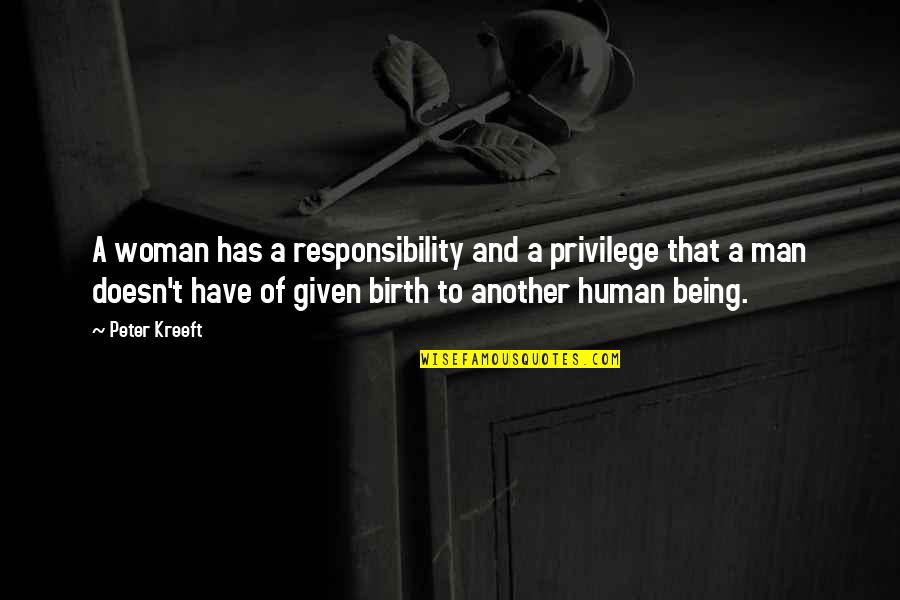 Ulmenallee Quotes By Peter Kreeft: A woman has a responsibility and a privilege Ulmenallee Quotes By Peter Kreeft: A woman has a responsibility and a privilege