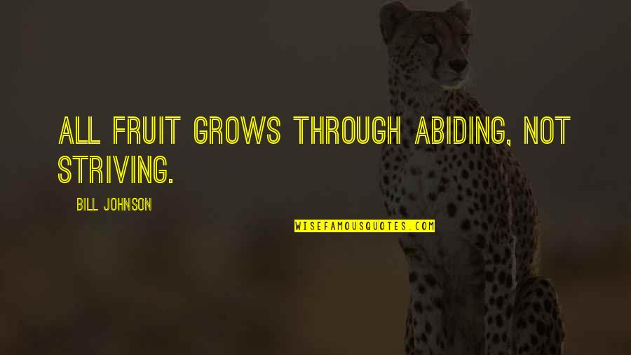 Ultimacy Quotes By Bill Johnson: All fruit grows through abiding, not striving.
