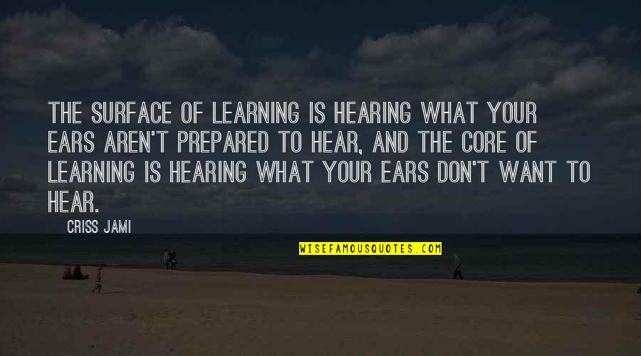 Ultracentralized Quotes By Criss Jami: The surface of learning is hearing what your Ultracentralized Quotes By Criss Jami: The surface of learning is hearing what your