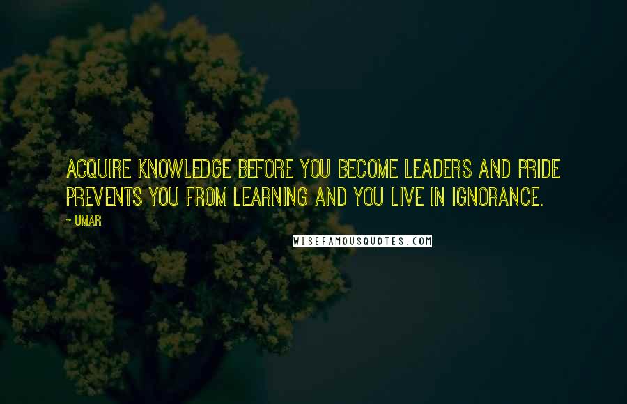 Umar quotes: Acquire knowledge before you become leaders and pride prevents you from learning and you live in ignorance.